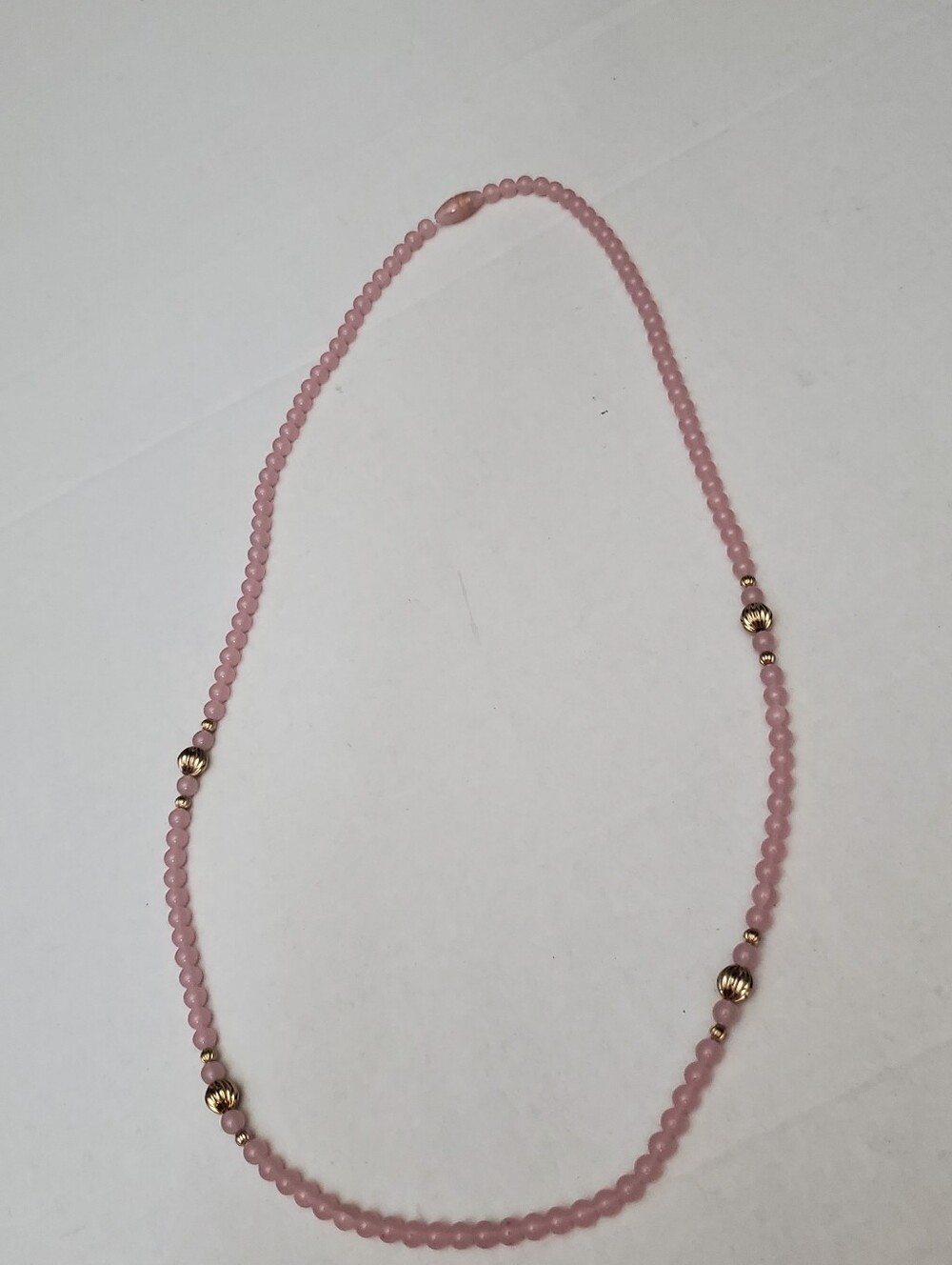 Pink Round Glass Beaded Necklace with Metal Accents & Barrel Clasp